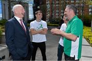 27 April 2016; Patrick Hickey, left, President, Olympic Council of Ireland, with boxers Michael Conlan and Paddy Barnes and boxing coach John Conlan, after a press conference to celebrate 100 Days out from the Rio Olympic Games. Conrad Hotel, Dublin. Picture credit: Brendan Moran / SPORTSFILE