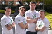 27 April 2016; Members of the Team Ireland boxing squad, from left, David Oliver Joyce, Michael Conlan, Joe Ward and Paddy Barnes after a press conference to celebrate 100 Days out from the Rio Olympic Games. Conrad Hotel, Dublin. Picture credit: Brendan Moran / SPORTSFILE