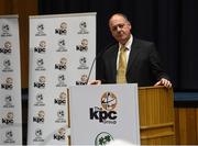 27 April 2016; Cricket Ireland have launched an ambitious five-year plan to become a mainstream sport, with the goal of taking the game to new audiences and beginning to rival the popularity of football, rugby and GAA by 2020. The KPC Group were unveiled at the event as main team sponsor for the next three years as well as headline sponsor of the forthcoming home series against Sri Lanka and Pakistan, and the prestigious Cricket Ireland Awards. In further good news at the event, Irish sports company O'Neills are putting their shirts on further success for the Ireland cricket team by extending their sponsorship deal for a further four years to the end of the decade. Cricket Ireland and O’Neills also revealed plans for an exciting new joint venture between both parties to launch a new online store where people can buy replica kit, leisure wear and cricket equipment and accessories. For more information please see www.cricketireland.ie. Pictured at the launch of the Cricket Ireland Strategic Plan is Warren Deutrom, CEO Cricket Ireland. Ulster University Jordanstown, Belfast, Co. Antrim. Picture credit: Oliver McVeigh / SPORTSFILE