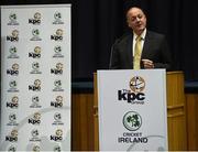 27 April 2016; Cricket Ireland have launched an ambitious five-year plan to become a mainstream sport, with the goal of taking the game to new audiences and beginning to rival the popularity of football, rugby and GAA by 2020. The KPC Group were unveiled at the event as main team sponsor for the next three years as well as headline sponsor of the forthcoming home series against Sri Lanka and Pakistan, and the prestigious Cricket Ireland Awards. In further good news at the event, Irish sports company O'Neills are putting their shirts on further success for the Ireland cricket team by extending their sponsorship deal for a further four years to the end of the decade. Cricket Ireland and O’Neills also revealed plans for an exciting new joint venture between both parties to launch a new online store where people can buy replica kit, leisure wear and cricket equipment and accessories. For more information please see www.cricketireland.ie. Pictured at the launch of the Cricket Ireland Strategic Plan is Warren Deutrom, CEO Cricket Ireland. Ulster University Jordanstown, Belfast, Co. Antrim. Picture credit: Oliver McVeigh / SPORTSFILE