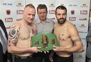 14 May 2010; John Waldron, left, and Jamie Power, with promoter Brian Peters, during the weigh-in ahead of their Yanjing Fight Night Irish Light Heavyweight title bout on Satuday night in Limerick. The George Hotel, Limerick. Picture credit: Diarmuid Greene / SPORTSFILE