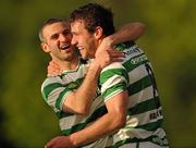 14 May 2010; James Chambers, right, Shamrock Rovers, celebrates after scoring his side's first goal with team-mate Danny Murphy. Airtricity League, Premier Division, UCD v Shamrock Rovers, UCD Bowl, Belfield, Dublin. Picture credit: David Maher / SPORTSFILE