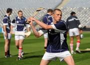 17 May 2010; Kerry footballer Kieran Donaghy practices his hurling skills during a training session. Sponsor of the GAA Football All-Ireland Senior Championships, Ulster Bank, assembled its array of GAA stars to kick-off their 2010 campaign in Dublin today. The training session with a difference will form part of a host of activity available on Ulster Bank’s GAA hub - www.ulsterbank.com/gaa - throughout the season. Croke Park, Dublin. Picture credit: Stephen McCarthy / SPORTSFILE