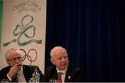 27 April 2016; John Treacy, left, CEO, Sport Ireland, and Patrick Hickey, President, Olympic Council of Ireland, in attendance during a press conference to celebrate 100 Days out from the Rio Olympic Games. Conrad Hotel, Dublin. Picture credit: Brendan Moran / SPORTSFILE