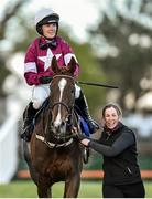 27 April 2016;  Katie Walsh, on Blow By Blow, after winning the Attheraces.com Champion I.N.H. Flat Race. Punchestown, Co. Kildare. Picture credit: Matt Browne / SPORTSFILE