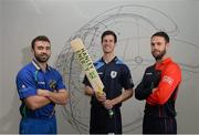 29 April 2016; North West Warriors’ Stuart Thompson, Leinster Lightning’s George Dockrell and Northern Knights’ Nigel Jones at the launch of the 2016 Hanley Energy Inter-Provincial Series at Hanley Energy’s headquarters in Stamullen, Co. Meath. The 2016 Hanley Energy Inter-Provincial Series gets underway on Monday May 2nd, with the Northern Knights taking on the Leinster Lightning at Stormont in the Hanley Energy Inter-Provincial 50-over Cup. A full list of fixtures are available on www.cricketireland.ie. Hanley Energy, City North Business Park, Co. Meath. Picture credit: Oliver McVeigh / SPORTSFILE