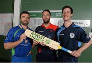 29 April 2016;  North West Warriors’ Stuart Thompson, Northern Knights’ Nigel Jones and Leinster Lightning’s George Dockrell at the launch of the 2016 Hanley Energy Inter-Provincial Series at Hanley Energy’s headquarters in Stamullen, Co. Meath. The 2016 Hanley Energy Inter-Provincial Series gets underway on Monday May 2nd, with the Northern Knights taking on the Leinster Lightning at Stormont in the Hanley Energy Inter-Provincial 50-over Cup. A full list of fixtures are available on www.cricketireland.ie. Hanley Energy, City North Business Park, Co. Meath. Picture credit: Oliver McVeigh / SPORTSFILE