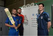 28 April 2016;  North West Warriors’ Stuart Thompson, Northern Knights’ Nigel Jones and  Leinster Lightning’s George Dockrell  at the launch of the 2016 Hanley Energy Inter-Provincial Series at Hanley Energy’s headquarters in Stamullen, Co. Meath. The 2016 Hanley Energy Inter-Provincial Series gets underway on Monday May 2nd, with the Northern Knights taking on the Leinster Lightning at Stormont in the Hanley Energy Inter-Provincial 50-over Cup. A full list of fixtures are available on www.cricketireland.ie. Hanley Energy, City North Business Park, Co. Meath. Picture credit: Oliver McVeigh / SPORTSFILE