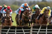 28 April 2016; Elusive Ivy, with Breen Kane up, jump the last on their way to winning the JLT Handicap Hurdle. Punchestown, Co. Kildare. Picture credit: Matt Browne / SPORTSFILE