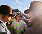 28 April 2016; Jockey Ruby Walsh with trainer Willie Mullins and owner Rich Ricci after winning the Ryanair Novice Steeplechase with Douvan. Punchestown, Co. Kildare. Picture credit: Matt Browne / SPORTSFILE