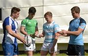 29 April 2016; Pictured at the launch of Sports Surgery Clinic’s pilot study to assess the effects of rehabilitation post concussion in adolescent rugby players and the development of a Concussion Passport screening service are Senior cup players from left, Jordan Larmour, St Andrews College, Micheál O'Kennedy, Gonzaga College, Liam Turner, Blackrock College, and Scott Penny, St Michael's College. Sports Surgery Clinic, Santry Demesne, Dublin 9.  Picture credit: Piaras Ó Mídheach / SPORTSFILE