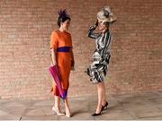 29 April 2016; Racegoers Lisa McGowan, left, from Tullamore, Co. Offaly, and Gergina Cafolla, from Maynooth, Co. Kildare, ahead of the races. Punchestown, Co. Kildare. Picture credit: Cody Glenn / SPORTSFILE