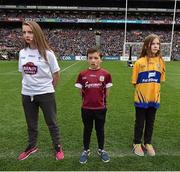 24 April 2016; Eanna Monaghan, Co. Galway, reading a line of the Proclamation during the Laochra entertainment performance after the Allianz Football League Final. Allianz Football League Finals, Croke Park, Dublin.  Picture credit: Brendan Moran / SPORTSFILE