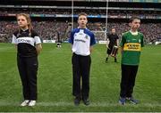 24 April 2016; Eoghan Flood, centre, Co. Monaghan, reading a line of the Proclamation during the Laochra entertainment performance after the Allianz Football League Final. Allianz Football League Finals, Croke Park, Dublin.  Picture credit: Brendan Moran / SPORTSFILE