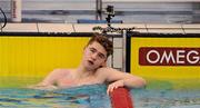 29 April 2016; Conor Ferguson, Larne SC, dejected after he won the Men's 100m Backstroke Final but fails to set a FINA A qualifying time for the Olympics. Irish Open Long Course Swimming Championships, National Aquatic Centre, National Sports Campus, Abbotstown, Dublin. Picture credit: Sam Barnes / SPORTSFILE