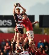 29 April 2016; Jamie Ritchie, Edinburgh, wins possession in a lineout ahead of Dave O'Callaghan, Munster. Guinness PRO12 Round 21, Munster v Edinburgh. Irish Independent Park, Cork. Picture credit: Diarmuid Greene / SPORTSFILE