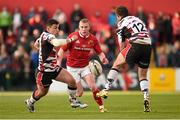 29 April 2016; Keith Earls, Munster, in action against Damien Hoyland, left, and Andries Strauss, Edinburgh. Guinness PRO12 Round 21, Munster v Edinburgh. Irish Independent Park, Cork. Picture credit: Diarmuid Greene / SPORTSFILE