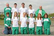 19 May 2010; A group of 10 young Irish athletes today flew out from Dublin to take part in the European Youth Olympic Trials which take place in Moscow from 21-23 May. This is a qualifying event for the Summer Youth Olympic Games to be held in Singapore from 14-26 August. Ahead of the team's departure is, back row, from left, Michael Lane, coach, Mark English, Letterkenny A.C., Donegal, 1000m, Marco Pons, DMP, Wexford, Discus, James Treanor, Shercock A.C., Cavan, 10K Walk, and Michael O'Brien, coach, with, front row, from left, Jacqui Freyne, coach, Sally Rose Maughan, Castlebar A.C., Mayo, Long Jump, Sarah Lavin, Emerald A.C., Limerick, 100m, Emma Prendiville, Farranfore Maine Valley A.C., Kerry, 5K Walk, Kate Veale, West Waterford A.C., Waterford, 10K Walk, and Team manager Bernie Alcorn. Youth Olympic Team Heads for Moscow. The Athletics Association of Ireland Headquarters, Northwood Business Park, Santry, Dublin. Picture credit; Stephen McCarthy / SPORTSFILE