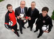 20 May 2010; Peter McCarthy, Tralee Dynamos, left, and Tomas Brennan, right, FC Carlow, with Fran Gavin, Director of the League of Ireland and Newstalk's David McIntyre at the launch of the 2010 Newstalk A Championship season, which will kick off this weekend. FAI Headquarters, Abbotstown, Dublin. Photo by Sportsfile