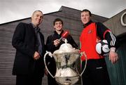 20 May 2010; Peter McCarthy, Tralee Dynamos, right, and Tomas Brennan, left, FC Carlow, with Newstalk's David McIntyre at the launch of the 2010 Newstalk A Championship season, which will kick off this weekend. FAI Headquarters, Abbotstown, Dublin. Photo by Sportsfile