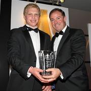 20 May 2010; Nevin Spence from Ballynahinch RFC, winner of the Phoenix Gas Ulster Academy Player of the Year award, presented by Alastair Pollock, Retail Operations Director of Phoenix Natural Gas. Ulster Rugby Awards, La Mon Hotel, Belfast. Picture credit: John Dickson / SPORTSFILE