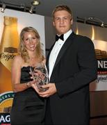 20 May 2010; Chris Henry, winner of the Magners League Rugby Writers Player of the Year award, presented by Nicola McCleery, Head of Marketing of Tennents NI LTD. Ulster Rugby Awards, La Mon Hotel, Belfast. Picture credit: John Dickson / SPORTSFILE