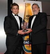 20 May 2010; Mark Robinson from Queen's RFC, winner of the City of Derry RFC in honour of Ken Goodall award for the Outstanding Club Player of the Year award, is presented by Mr Mark McFeely, President of City of Derry RFC. Ulster Rugby Awards, La Mon Hotel, Belfast. Picture credit: John Dickson / SPORTSFILE