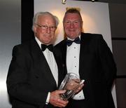 20 May 2010; Dr. Jack Kyle, the first inductee into the IRFU Ulster Branch Hall of Fame, which is sponsored by The Belfast Telegraph, is presented with the award by Jim Gracey from The Belfast Telegraph. Ulster Rugby Awards, La Mon Hotel, Belfast. Picture credit: John Dickson / SPORTSFILE