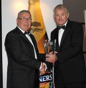 20 May 2010; Ulster Branch Hon Sec Joe Eagleson, is presented with a Ulster Branch Special Merit Award by Ulster Branch President Cecil Watson. Ulster Rugby Awards, La Mon Hotel, Belfast. Picture credit: John Dickson / SPORTSFILE