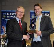 20 May 2010; The UCD Sailing Commodore Eoin Duggan pictured with the President of UCD Dr. Hugh Brady after the Sailing Club was named &quot;Varsity Club of the Year&quot; at the UCD Sports Awards last night in Belfield. UCD Sports Awards 2010, Student Centre Building, UCD, Belfield, Dublin. Picture credit: Damien Eagers / SPORTSFILE