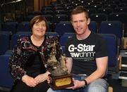 20 May 2010; UCD Soccer Club goalkeeper Gerard Barron who was named the Dr. Tony O'Neill Sportsperson of the Year at the UCD Sports Awards in Belfield last night.  Gerard is pictured with Mrs. Marjorie Fitzpatrick, Dr. O'Neill's sister. UCD Sports Awards 2010, Student Centre Building, UCD, Belfield, Dublin. Picture credit: Damien Eagers / SPORTSFILE