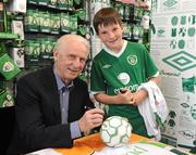 22 May 2010; Republic of Ireland manager Giovanni Trapattoni with Cian Maxwel,l age 10, from Maynooth, Co. Kildare, at the launch of the new FAI UMBRO Supporters Store on Suffolk Street, Dublin. Picture credit: Damien Eagers / SPORTSFILE