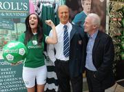22 May 2010; Republic of Ireland manager Giovanni Trapattoni, with model Louise Kavanagh, and a wax model of former Ireland manager Jack Charlton at the launch of the New FAI umbro supporters store on Suffolk St, Dublin. Picture credit: Damien Eagers / SPORTSFILE