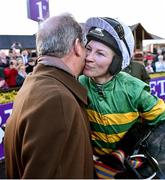 29 April 2016; Jockey Nina Carberry hugs Owner J.P. McManus in the winner's enclosure after winning the Racing Post Champion Hunters Steeplechase on On The Fringe. Punchestown, Co. Kildare. Picture credit: Cody Glenn / SPORTSFILE