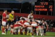29 April 2016; Both teams contest a scrum towards the end of the game. Guinness PRO12 Round 21, Munster v Edinburgh. Irish Independent Park, Cork. Eóin Noonan / SPORTSFILE