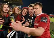 29 April 2016; Munster's Rory Scannell takes a selfie with supporters after the game. Guinness PRO12 Round 21, Munster v Edinburgh. Irish Independent Park, Cork.  Picture credit: Diarmuid Greene / SPORTSFILE