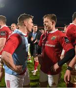 29 April 2016; Munster's Ian Keatley and Johnny Holland in conversation after the game. Guinness PRO12 Round 21, Munster v Edinburgh. Irish Independent Park, Cork.  Picture credit: Diarmuid Greene / SPORTSFILE
