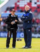 30 April 2016; Ulster director of rugby Les Kiss, left, and Leinster head coach Leo Cullen ahead of the game. Guinness PRO12, Round 21, Ulster v Leinster. Kingspan Stadium, Ravenhill Park, Belfast, Co. Antrim. Picture credit: Stephen McCarthy / SPORTSFILE