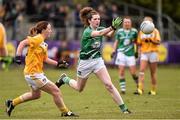 30 April 2016; Loretta Hanley, Limerick, in action against Emma Kelly, Antrim. Lidl Ladies Football National League Division 4 Final, Antrim v Limerick, Clane, Co. Kildare. Picture credit: Matt Browne / SPORTSFILE