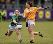 30 April 2016; Meadbh McCurdy, Antrim, in action against Megan O'Shea, Limerick. Lidl Ladies Football National League Division 4 Final, Antrim v Limerick, Clane, Co. Kildare. Picture credit: Matt Browne / SPORTSFILE