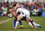 30 April 2016; Isa Nacewa, Leinster, is tackled by Iain Henderson and Rory Scholes, Ulster. Guinness PRO12, Round 21, Ulster v Leinster, Kingspan Stadium, Ravenhill Park, Belfast, Co. Antrim. Picture credit: Oliver McVeigh / SPORTSFILE
