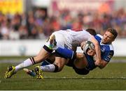 30 April 2016; Ian Madigan, Leinster, is tackled by Paddy Jackson, Ulster. Guinness PRO12, Round 21, Ulster v Leinster. Kingspan Stadium, Ravenhill Park, Belfast, Co. Antrim. Picture credit: Stephen McCarthy / SPORTSFILE