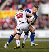30 April 2016; Ian Madigan, Leinster, is tackled by Paddy Jackson, Ulster. Guinness PRO12, Round 21, Ulster v Leinster. Kingspan Stadium, Ravenhill Park, Belfast, Co. Antrim. Picture credit: Stephen McCarthy / SPORTSFILE