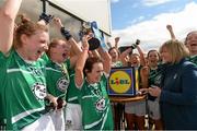 30 April 2016; Limerick captain Dymphna O'Brien lifts the cup as her team-mates celebrate. Lidl Ladies Football National League Division 4 Final, Antrim v Limerick, Clane, Co. Kildare. Picture credit: Matt Browne / SPORTSFILE