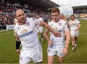 30 April 2016; Ulster's Rory Best and Paddy Jackson celebrating after the game. Guinness PRO12, Round 21, Ulster v Leinster, Kingspan Stadium, Ravenhill Park, Belfast, Co. Antrim. Picture credit: Oliver McVeigh / SPORTSFILE