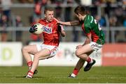 30 April 2016; Michael Hurley, Cork, in action against Eoin O'Donoghue, Mayo. EirGrid GAA Football Under 21 All-Ireland Championship Final, Cork v Mayo. Cusack Park, Ennis, Co. Clare. Picture credit: Piaras Ó Mídheach / SPORTSFILE