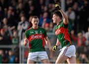 30 April 2016; Liam Irwin, right, Mayo, celebrates after scoring his side's second goal of the match. EirGrid GAA Football Under 21 All-Ireland Championship Final, Cork v Mayo, Cusack Park, Ennis, Co. Clare. Picture credit: Seb Daly / SPORTSFILE
