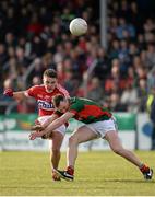 30 April 2016; Sean Powter, Cork, in action against Michael Hall, Mayo. EirGrid GAA Football Under 21 All-Ireland Championship Final, Cork v Mayo, Cusack Park, Ennis, Co. Clare. Picture credit: Seb Daly / SPORTSFILE