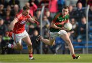 30 April 2016; Diarmuid O'Connor, Mayo, in action against Kieran Histon, Cork. EirGrid GAA Football Under 21 All-Ireland Championship Final, Cork v Mayo. Cusack Park, Ennis, Co. Clare. Picture credit: Piaras Ó Mídheach / SPORTSFILE