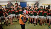 April 2016; Mayo manager Michael Solan talks with his players in the dressing room after the game. EirGrid GAA Football Under 21 All-Ireland Championship Final, Cork v Mayo. Cusack Park, Ennis, Co. Clare. Picture credit: Piaras Ó Mídheach / SPORTSFILE